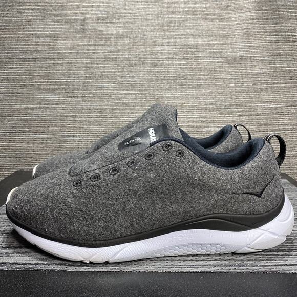 HOKA Hupana Grey White One One Wool Flow Running Athletic Shoes Mens Size 9 - Picture 1 of 15
